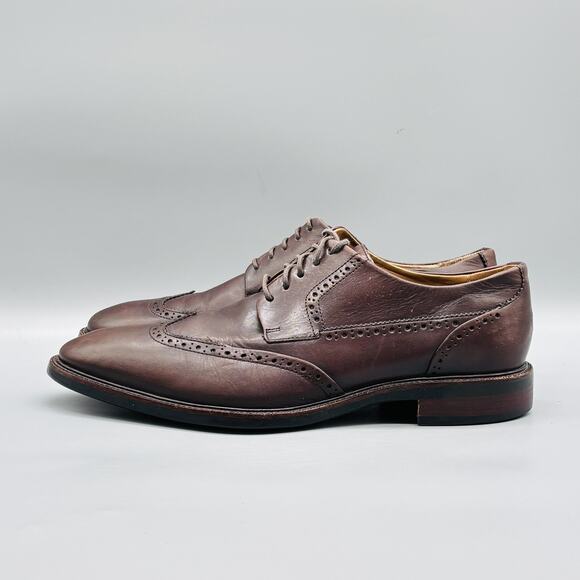 Cole Haan Shoes Mens 9.5 Brown Leather Grand OS Wingtip Oxford Dress Brogue - Picture 4 of 10